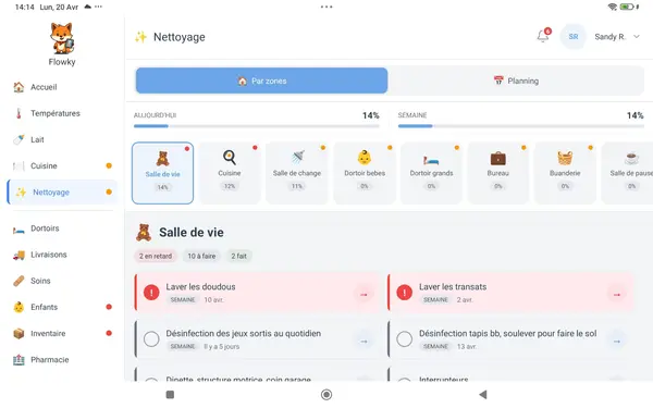 Interface Flowky — Planning de nettoyage